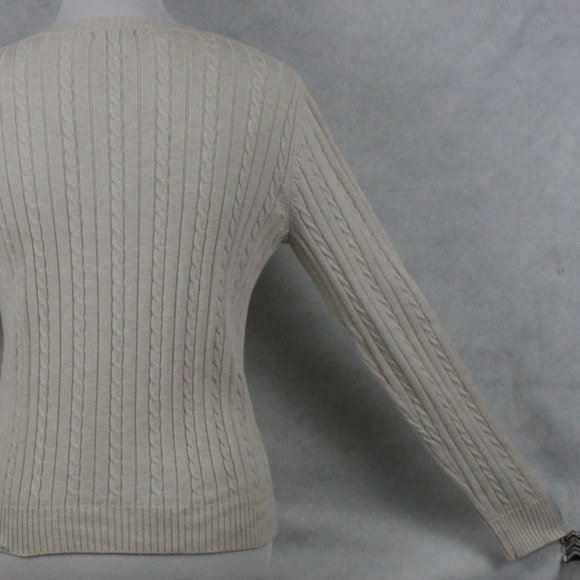 IZOD Light Cream Cotton Medium Knit Cable Sweater SZ M EUC - Picture 7 of 9